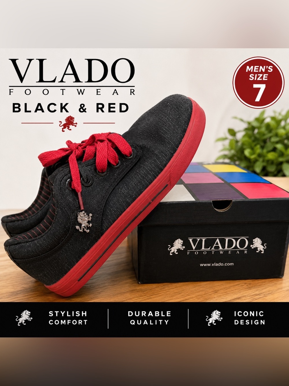 VLADO Footwear Black & Red Canvas Sneakers Men’s Size 7 Streetwear Casual Shoes